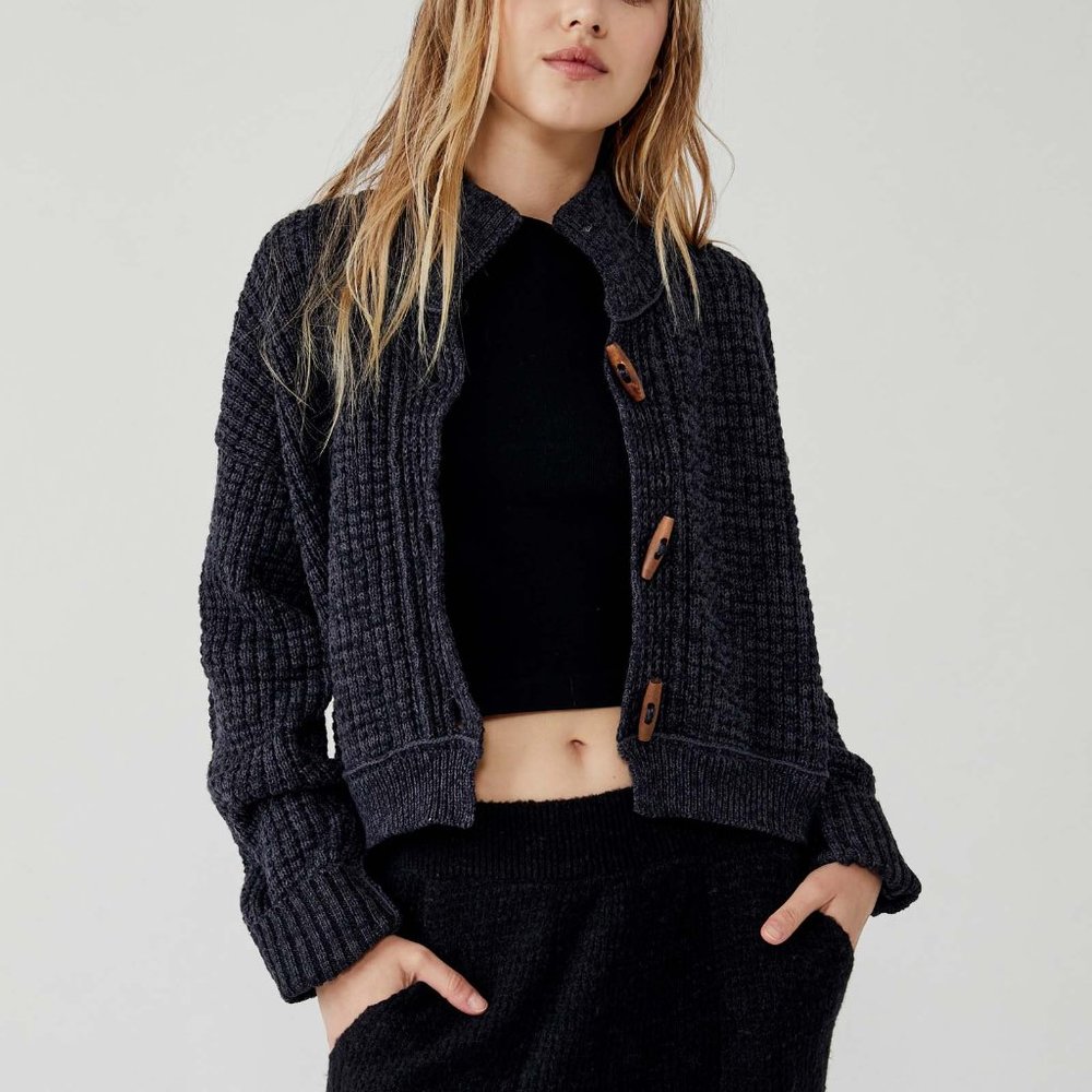 Free People Black and Gray Cardigan Sweater